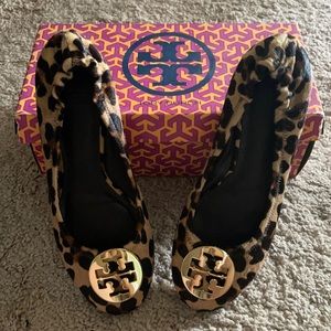 Tory Burch leopard calf hair reva ballet flats